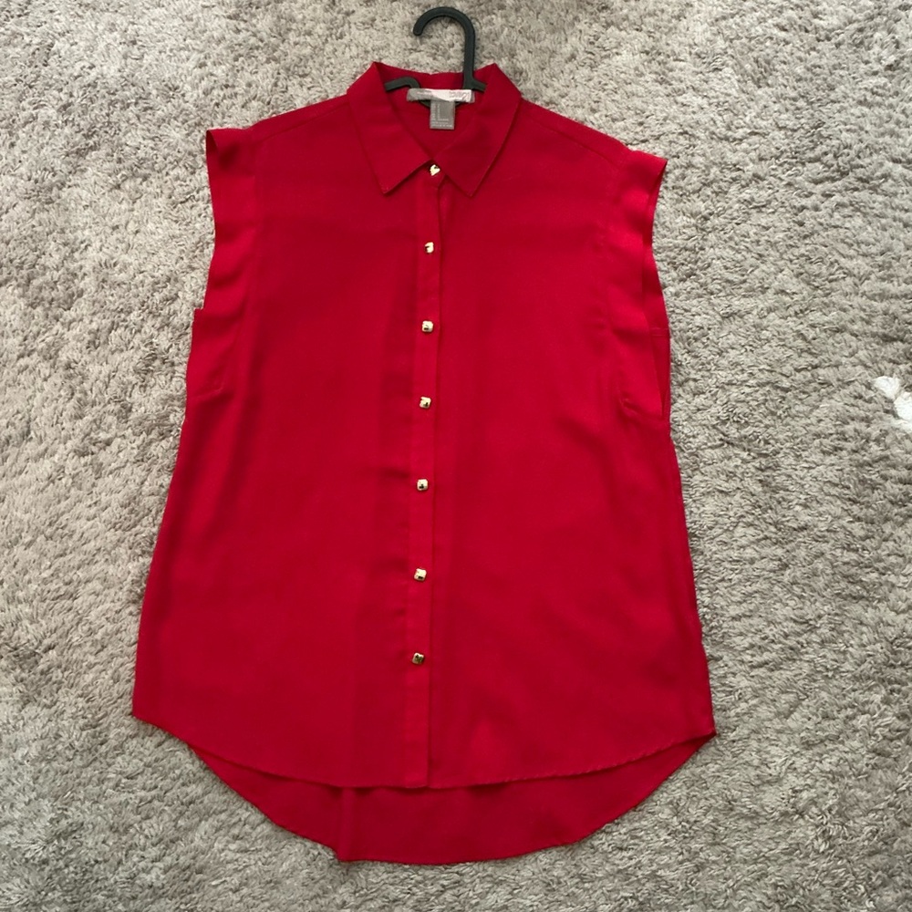 Sleeveless Red Button-Up Top
